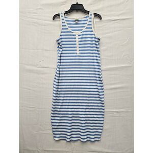 A New Day Womens Blue White Striped Ribbed Henley Tank Midi Dress Large